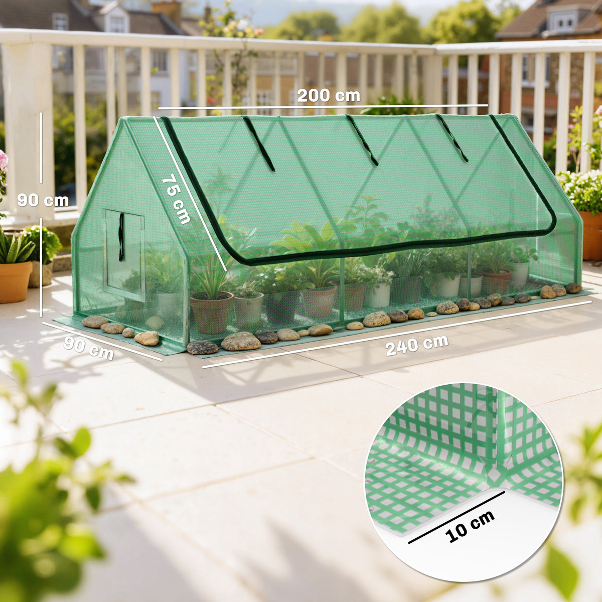 Mini Invernadero Outsunny Acero, Pe Verde 240x90x90 Cm_2