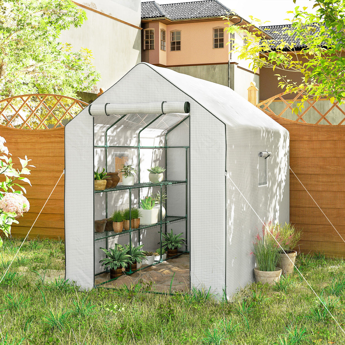 Outsunny Invernadero De Exterior Con Estantes Puerta Enrollable 140x213x190 Cm_4