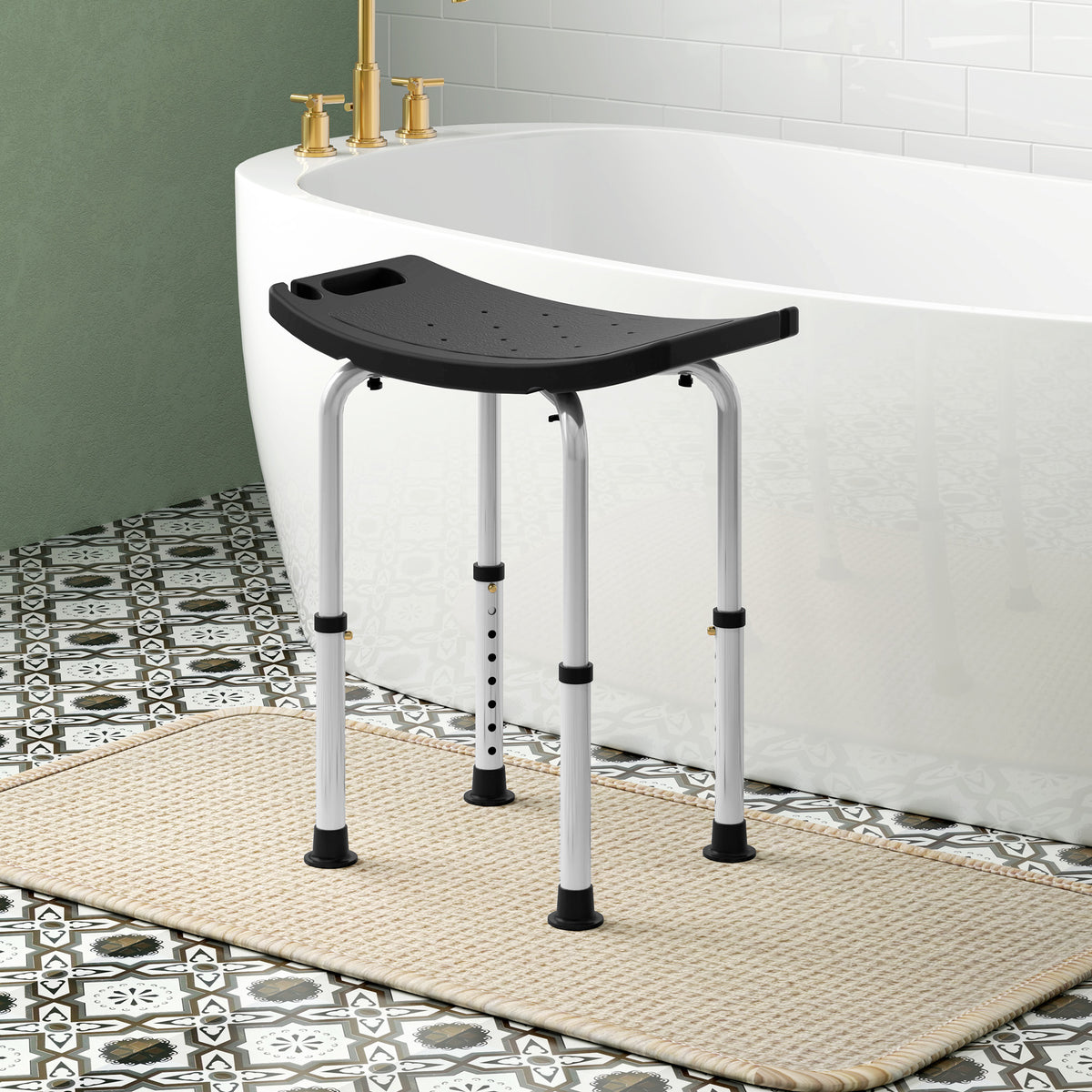 Taburete De Ducha Homcom Aleación De Aluminio, Hdpe Negro 50x36x56.5 Cm 713-165v00bk_1