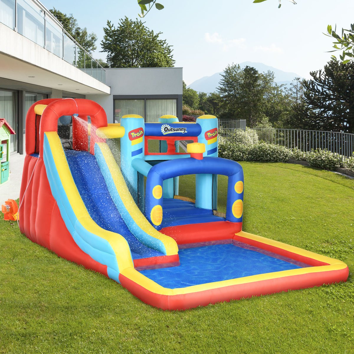 Castillo Inflable Homcom Tela Oxford, Poliéster Multicolor 435x245x200 Cm_1