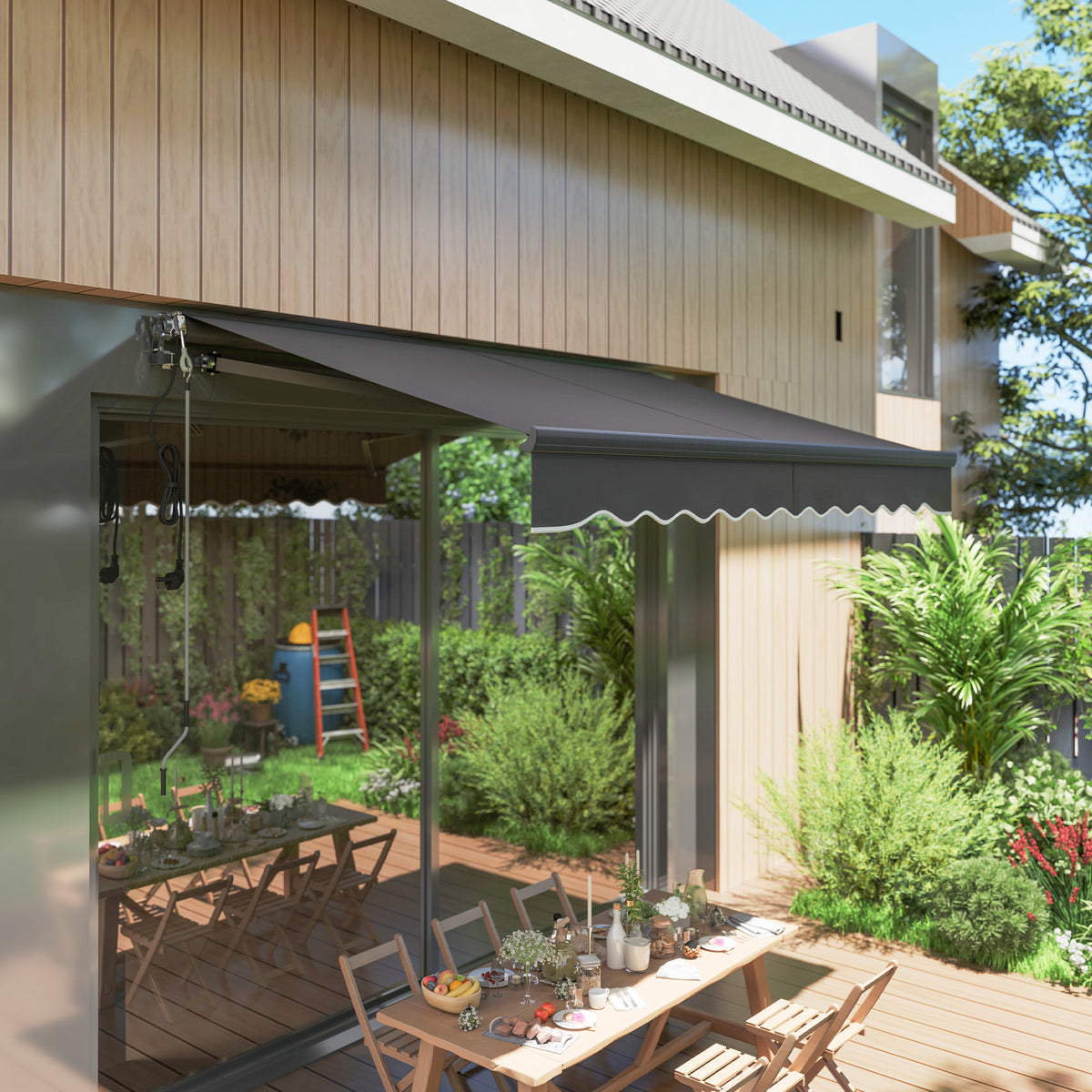 Toldo Eléctrico Retráctil Outsunny Aluminio, Poliéster Gris Oscuro 296x250x150 Cm_1
