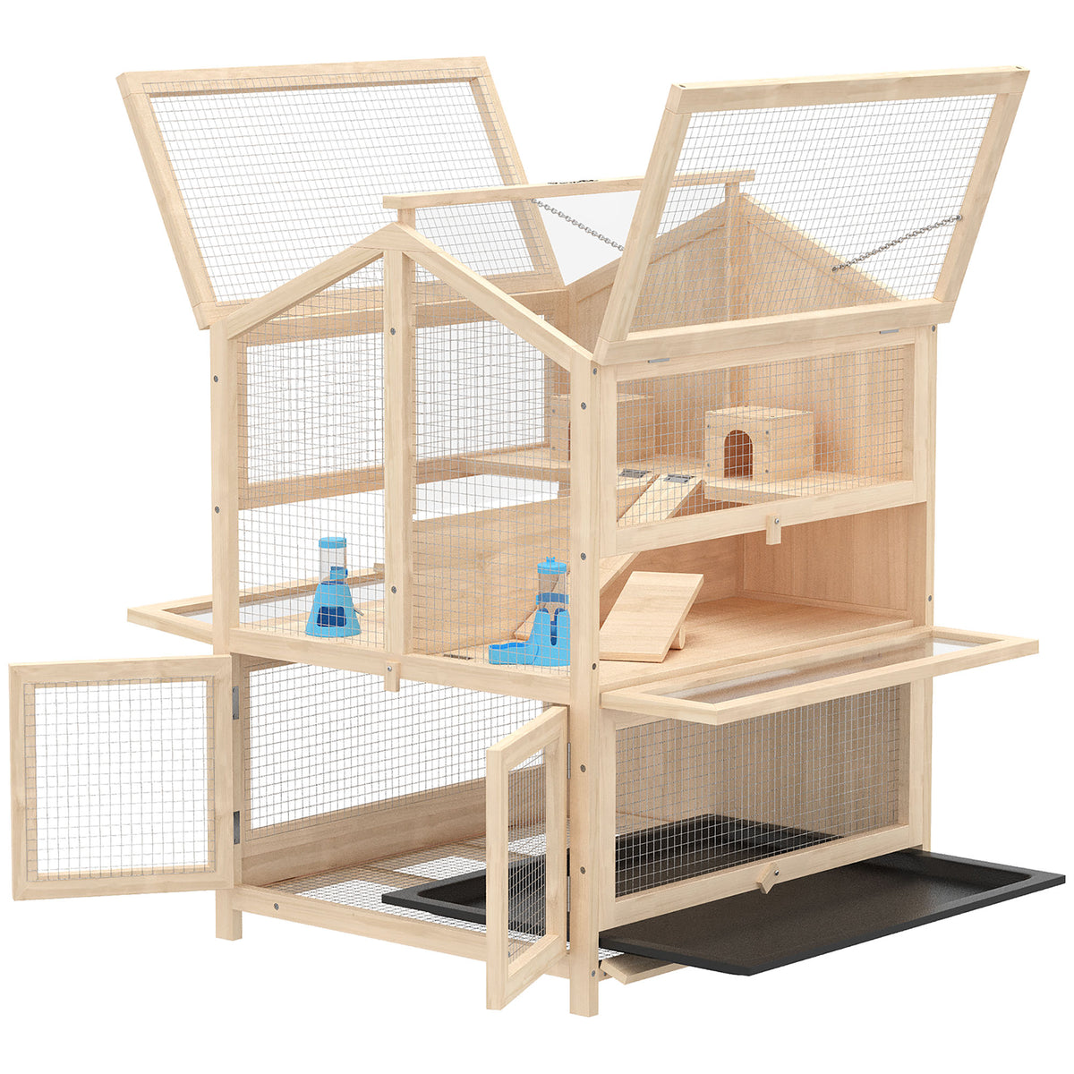 Jaula Para Hámster Pawhut Madera De Pino Madera Natural 68x61.5x90 Cm_3