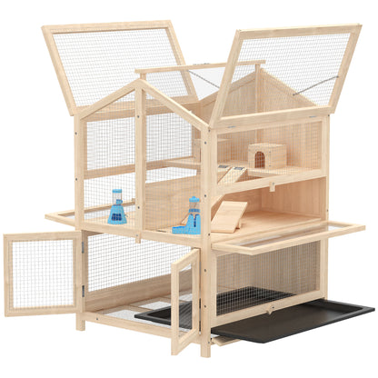Jaula Para Hámster Pawhut Madera De Pino Madera Natural 68x61.5x90 Cm_3