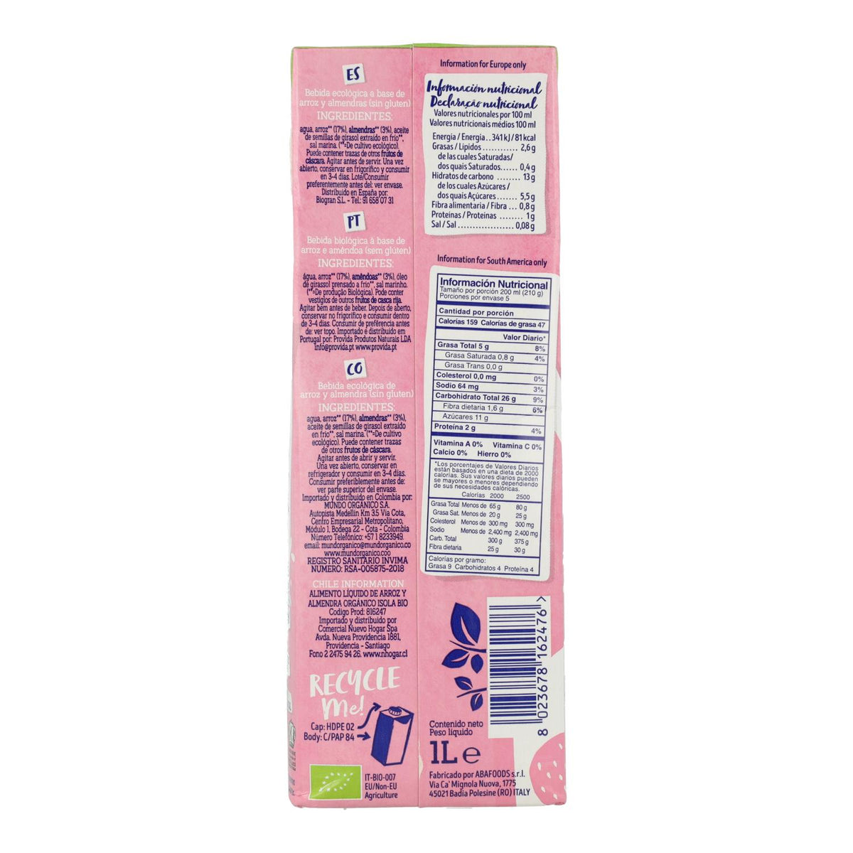 Bebida de Arroz y Almendras Bio Isola BIO 1 L