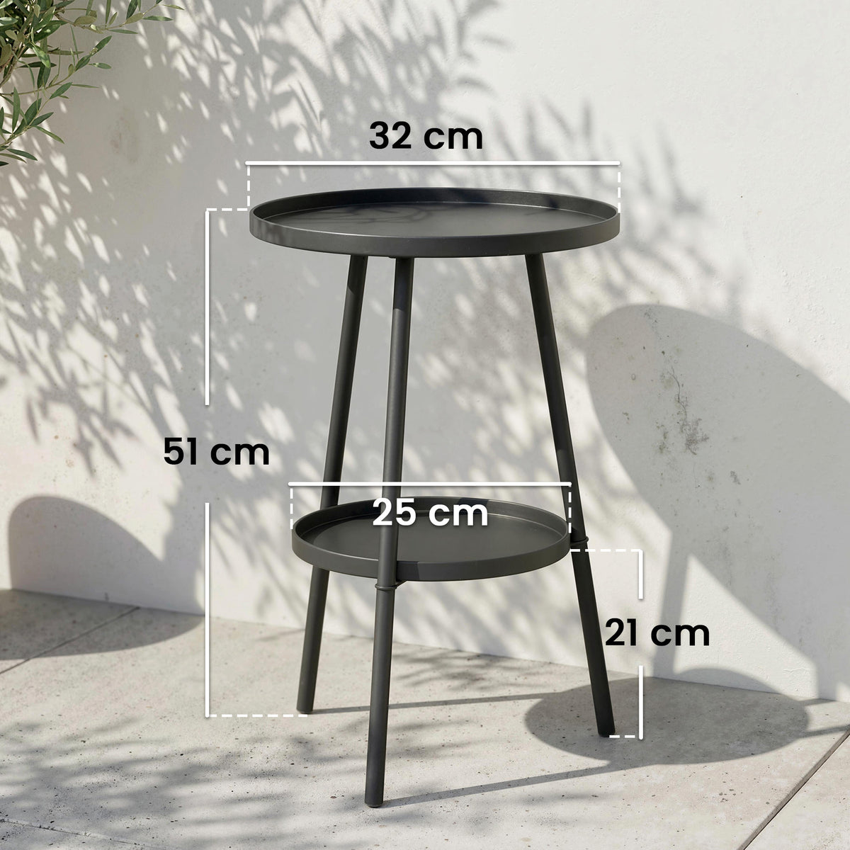 Mesa De Jardín Outsunny Metal Negro 32x32x51 Cm_2