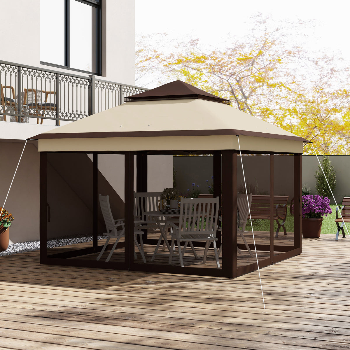 Carpa Plegable Outsunny Acero, Tela Oxford Beige 326x326x272 Cm_3