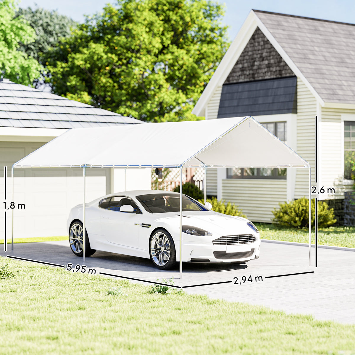 Carpa Para Garaje Outsunny Acero Galvanizado, Pe Blanco 595x294x260 Cm_2