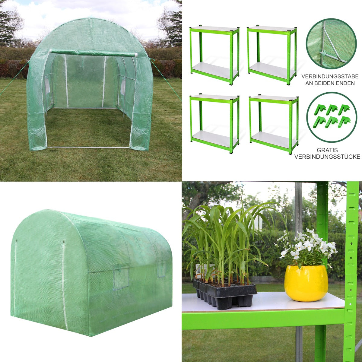 Invernadero Politúnel Con Estantería Galvanizada De Jardín Carpa De Cultivo 25mm 4 X 2m_2