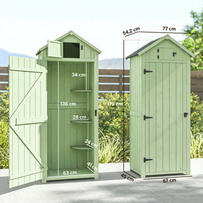 Armario De Jardín Outsunny Madera De Abeto Verde 77x54.2x179 Cm_2
