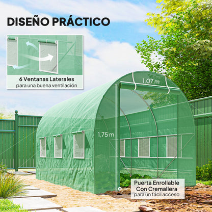 Invernadero De Jardín Outsunny Verde 350x200x200 Cm_5