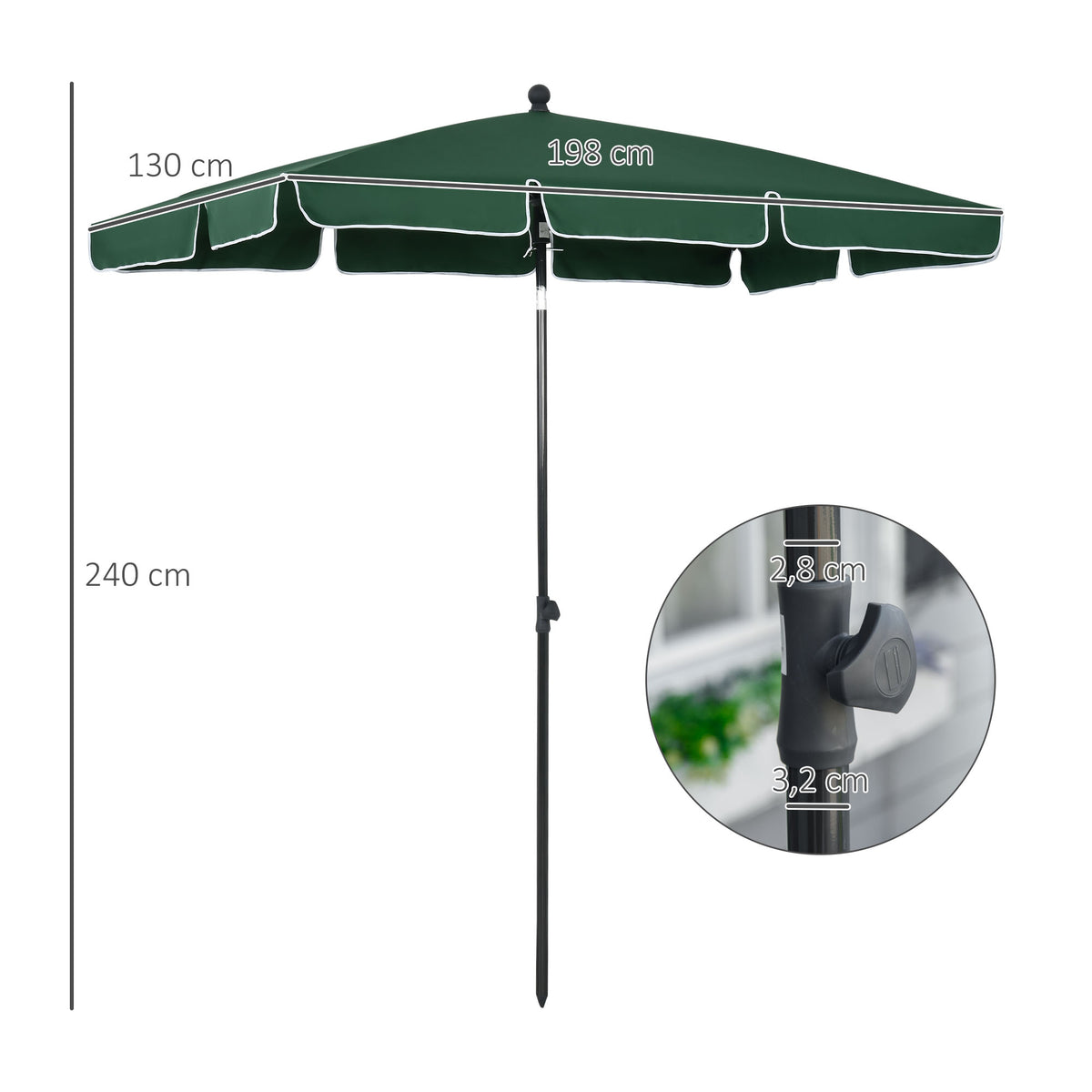 Sombrilla Rectangular De Jardín Aluminio Outsunny 198x130x240cm Verde_2