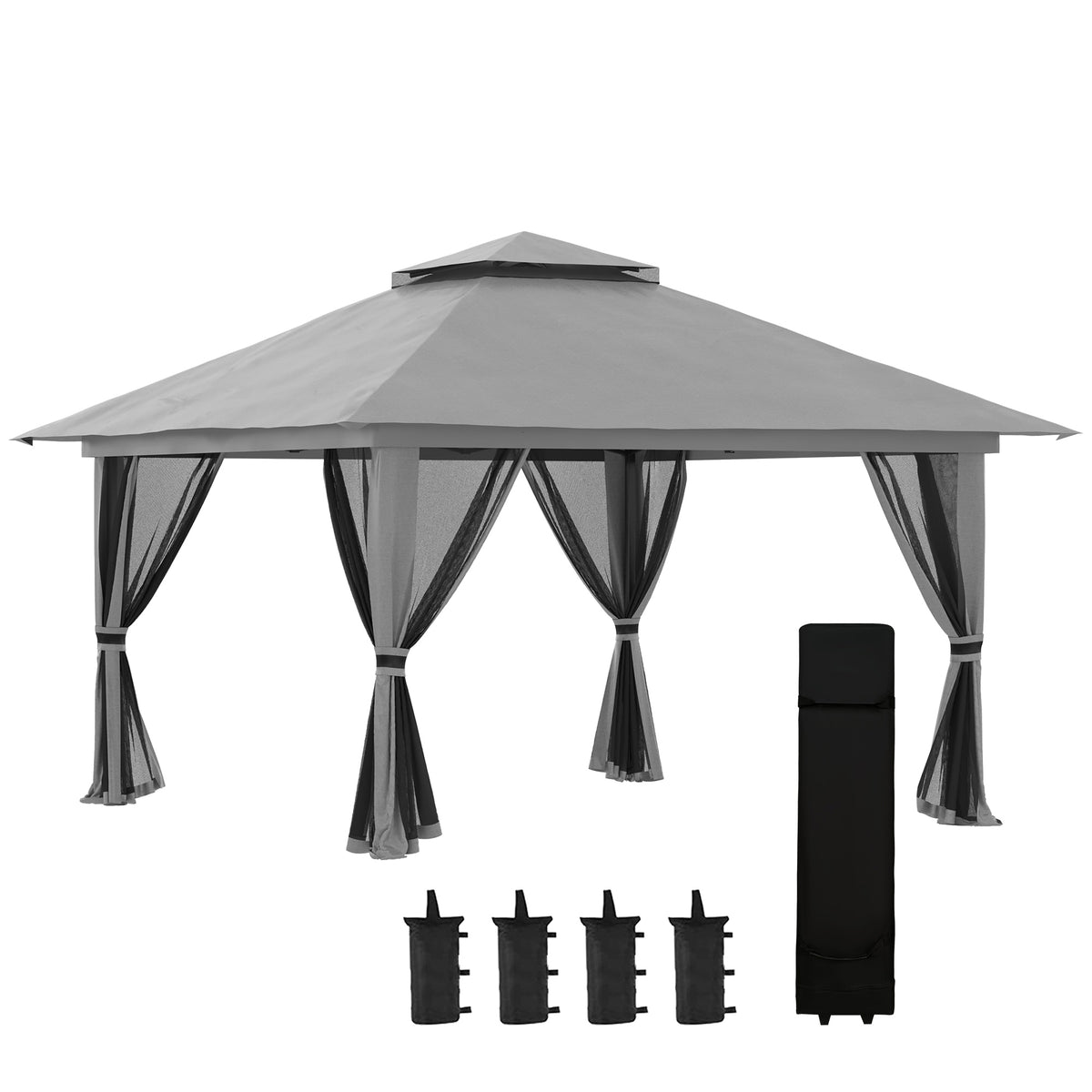 Carpa Plegable Outsunny Metal, Poliéster Gris Oscuro 392x392x283 Cm_0