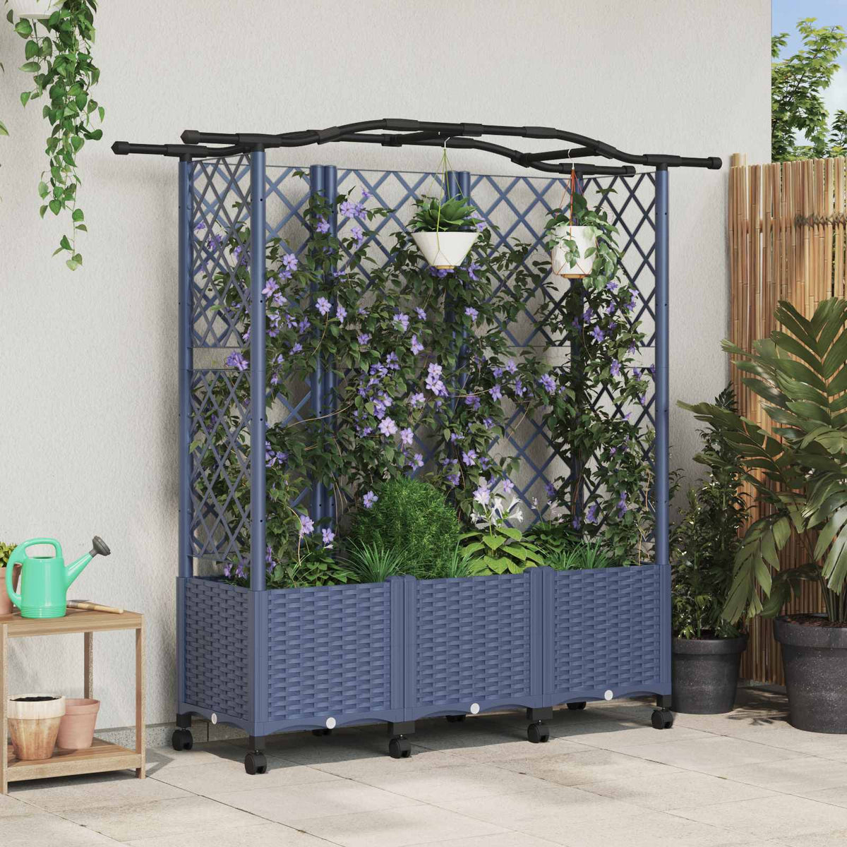 Cama Elevada Con Trellis Y Techo Gris 163 X 40 X 144 Cm Pp_1
