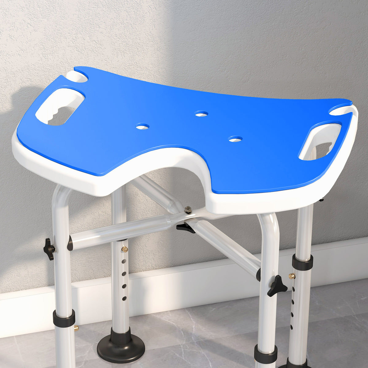 Silla Para Ducha Homcom Aluminio, Hdpe Azul 48.5x33x51.5 Cm_4
