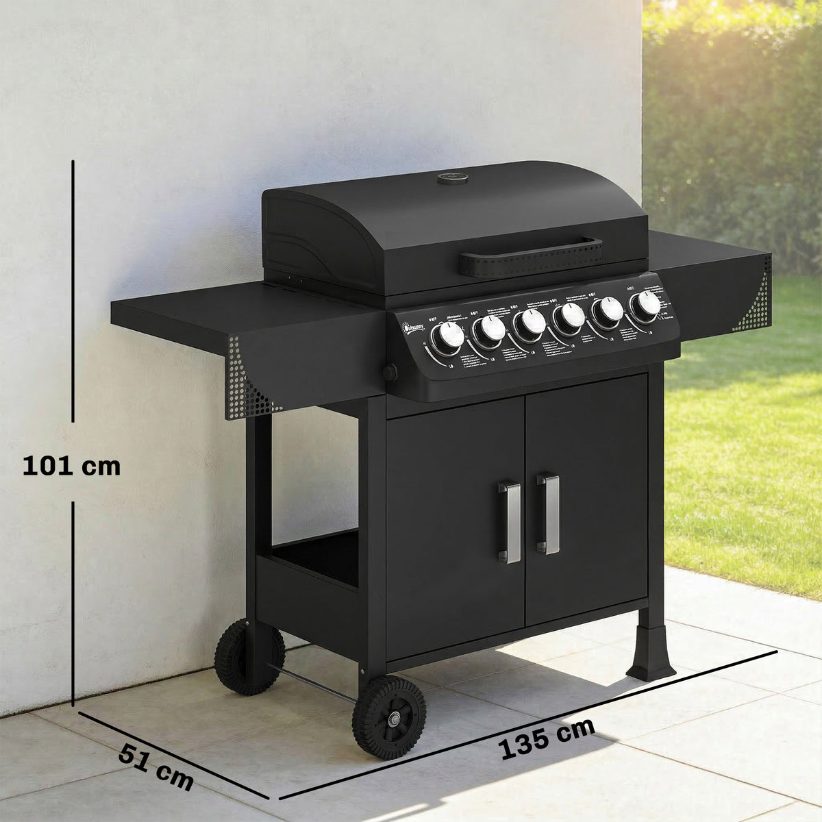 Barbacoa De Gas Outsunny Metal, Acero Inoxidable Negro 135x51x101 Cm_2