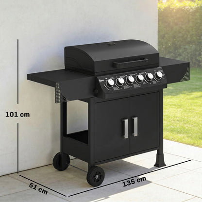 Barbacoa De Gas Outsunny Metal, Acero Inoxidable Negro 135x51x101 Cm_2