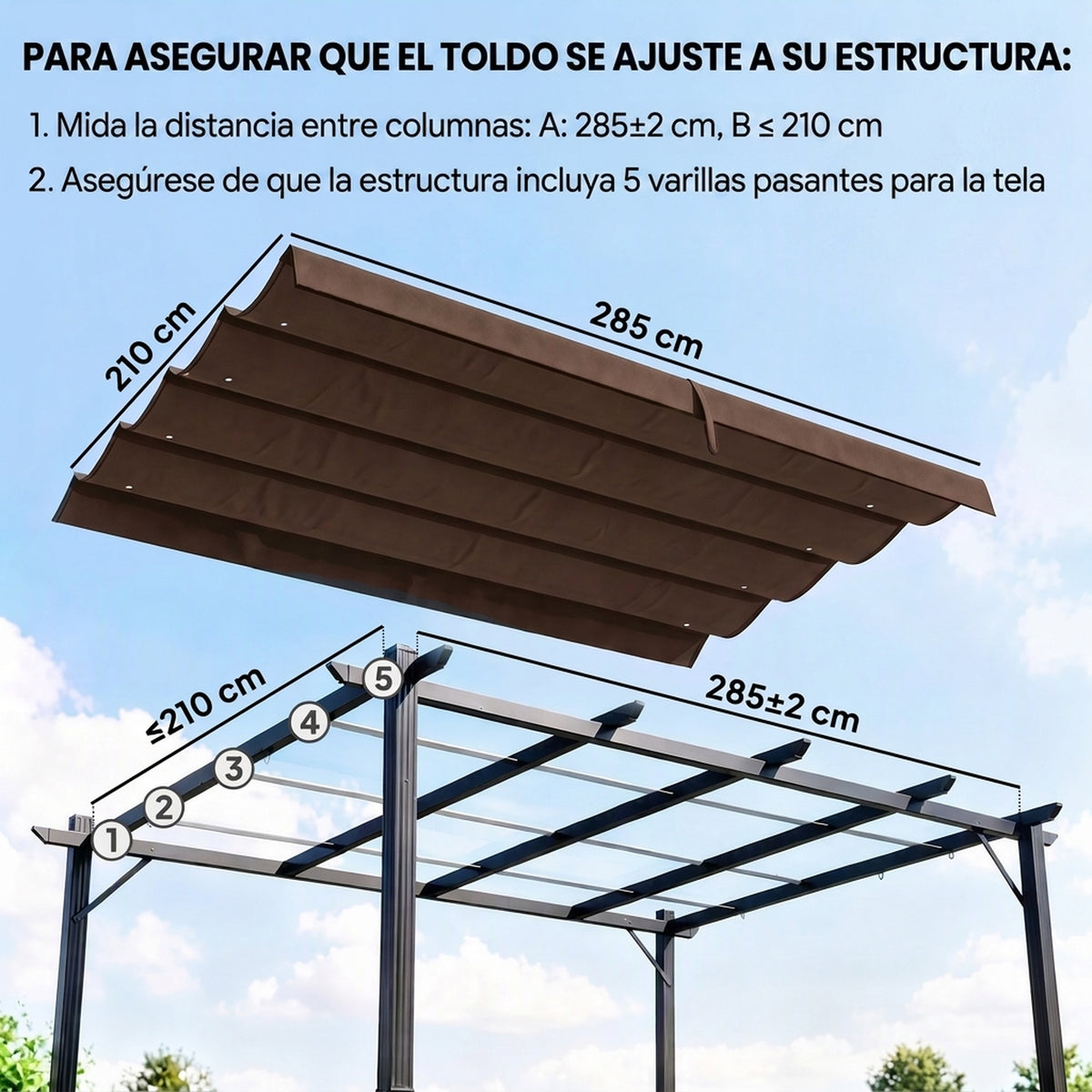 Techo De Pérgola Outsunny Poliéster Café 286x245x16 Cm_3