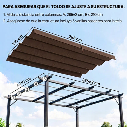 Techo De Pérgola Outsunny Poliéster Café 286x245x16 Cm_3