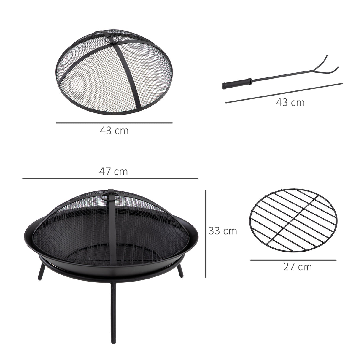 Brasero Exterior Para Jardín De Metal Outsunny 47x47x33 Cm Negro_2