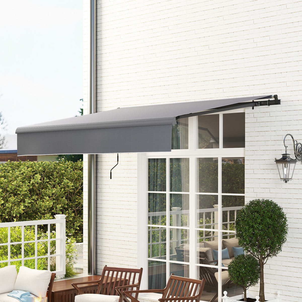 Toldo Manual Retráctil Outsunny Aluminio, Poliéster Gris 295x200x400 Cm_3
