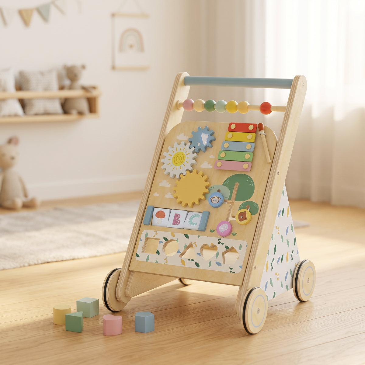Andadera De Apoyo Para Bebés Aiyaplay Tablero Multicapa, Madera De Schima Superba Madera Natural 34.5x32.4x46 Cm_1