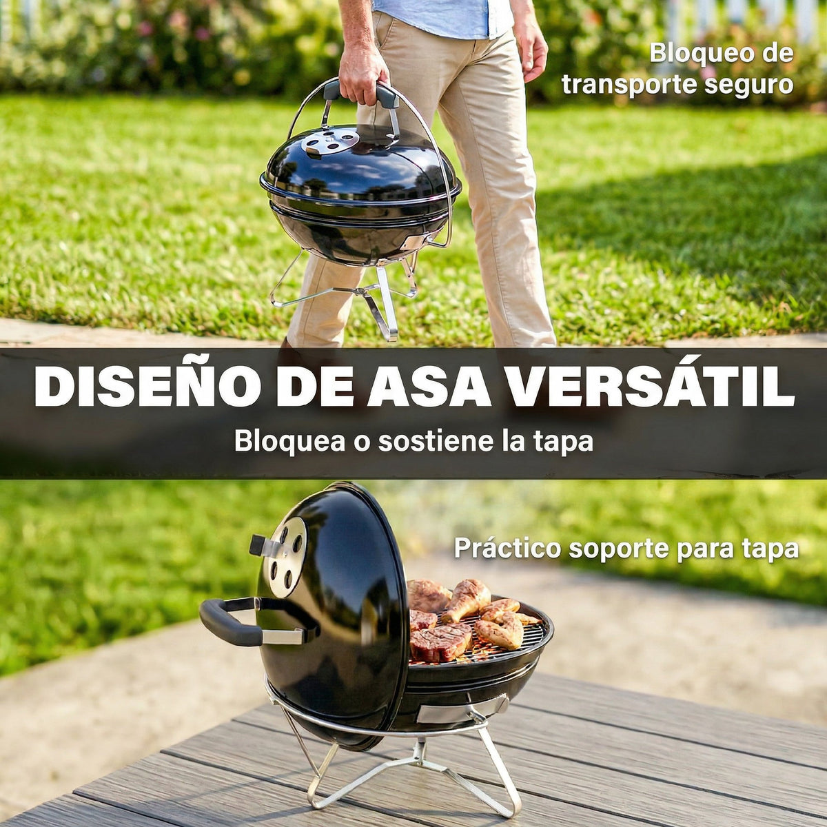 Barbacoa De Carbón Outsunny Metal, Acero Inoxidable Negro 41x41x44 Cm_4