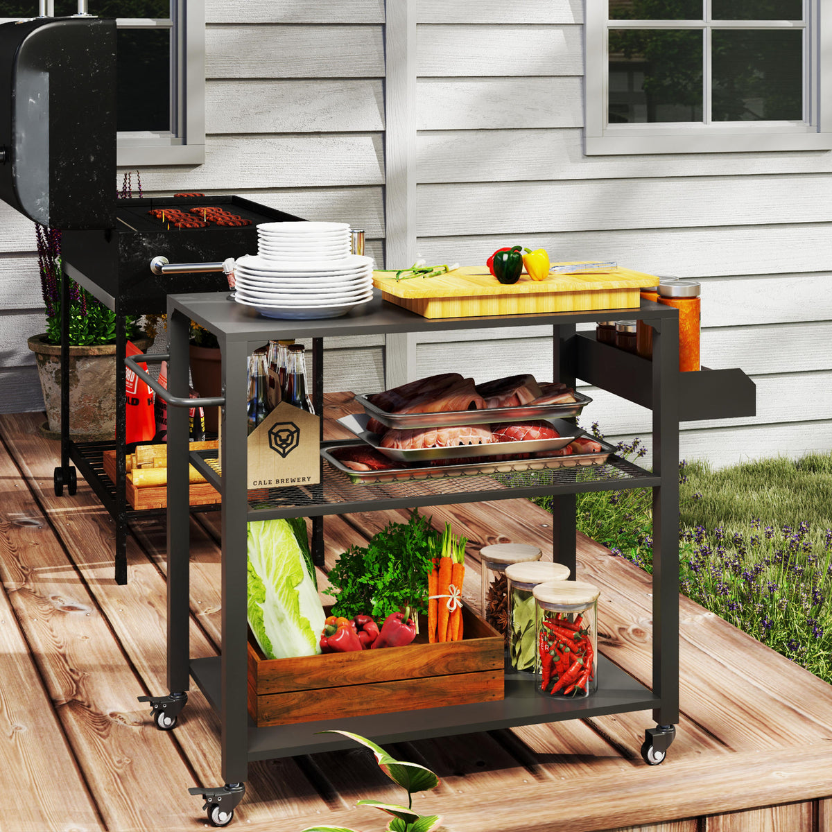 Carrito De Parrilla Outsunny Acero, Metal Negro 105x50x79 Cm_1