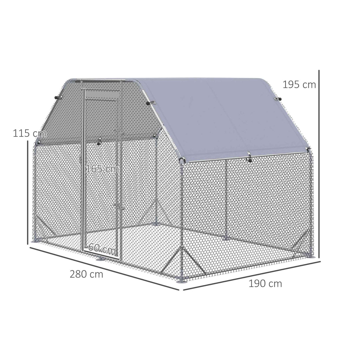 Gallinero Exterior Pawhut Acero Galvanizado Plata 280x190x195 Cm_2