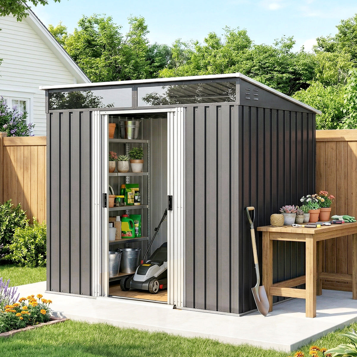 Caseta De Jardín Outsunny Acero Galvanizado Gris Oscuro 195x122x181.5 Cm_4