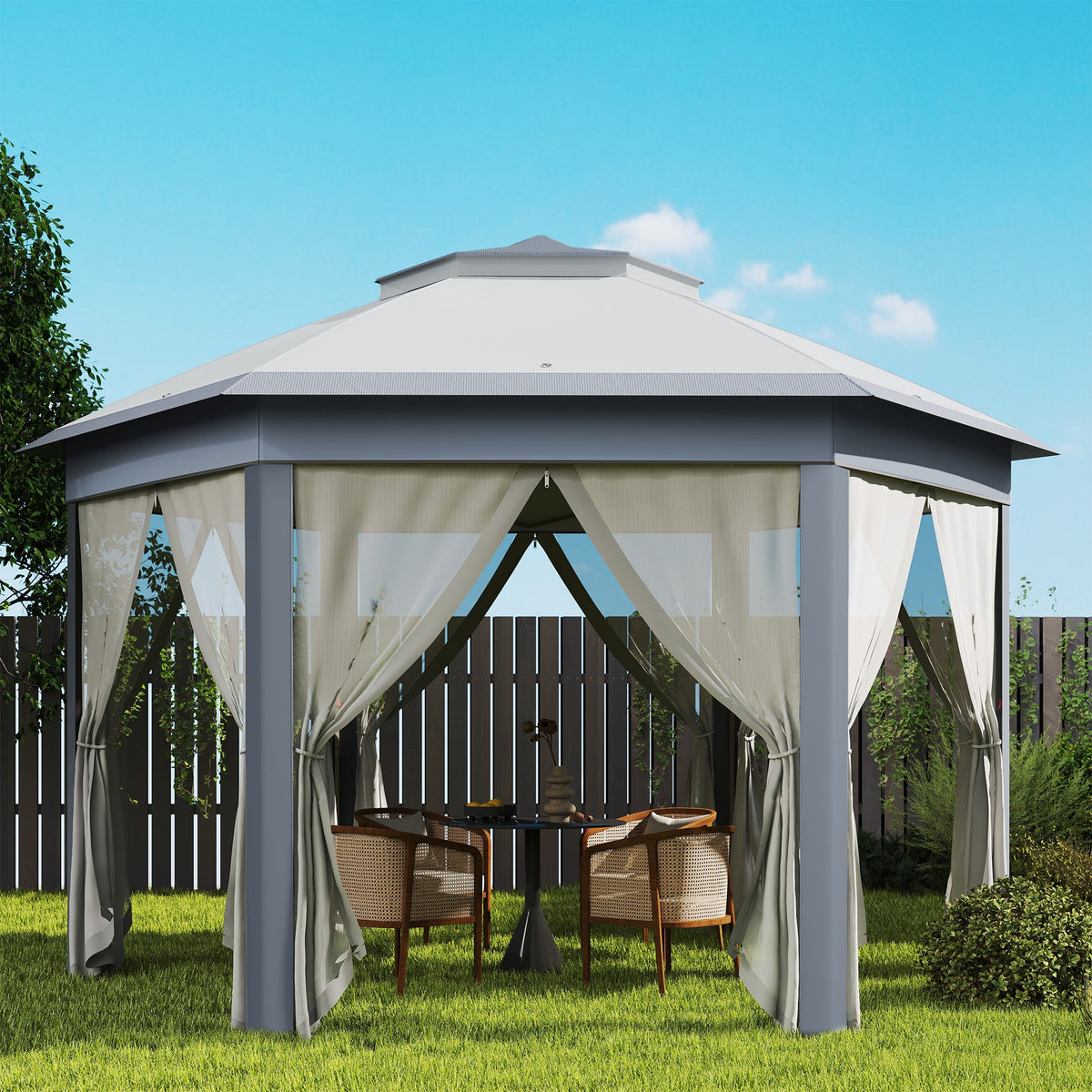 Carpa Plegable Outsunny Poliéster, Metal Gris 405x340x285 Cm_4