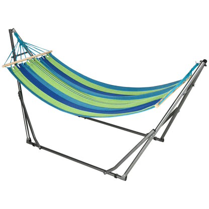 Hamaca Outsunny Acero, Algodón Azul Y Verde 270x100x94 Cm_0