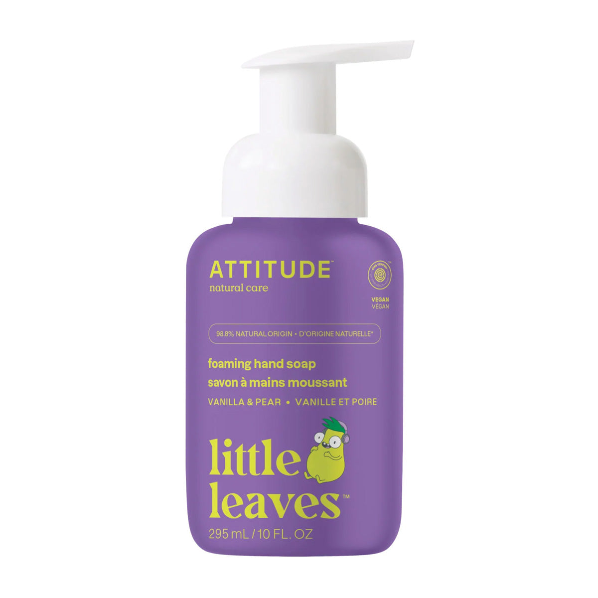 Jabón espumoso  para manos niños pera y vainilla Attitude 295 ml