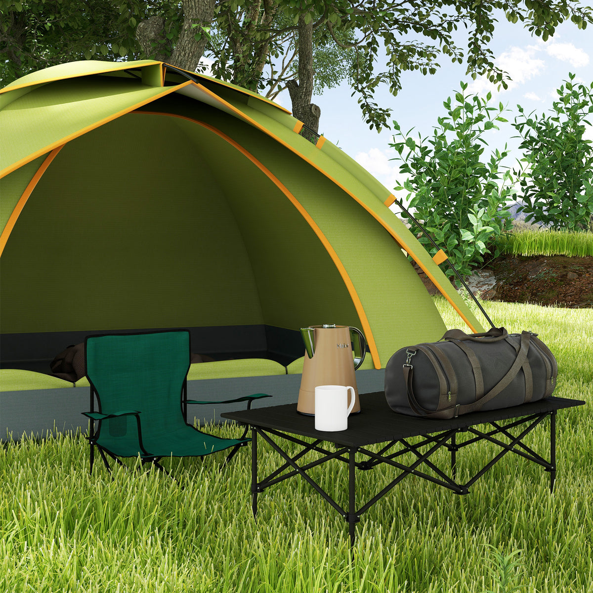 Mesa De Camping Outsunny Metal Negro 95x55x50 Cm_1