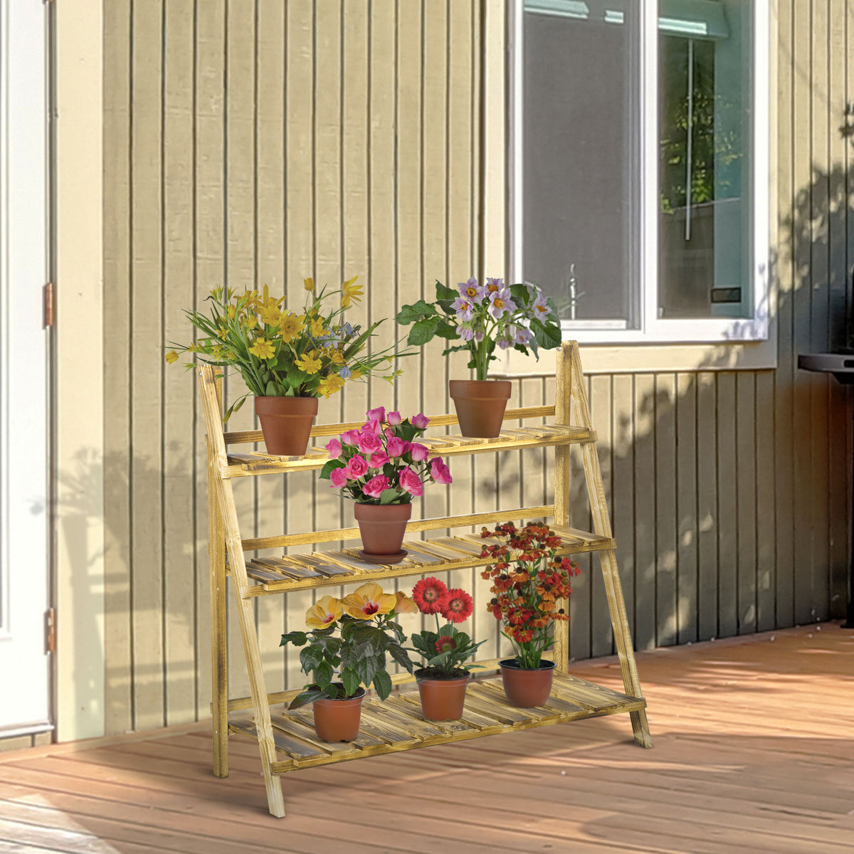 Soporte Para Plantas Outsunny Madera De Abeto Carbonizado 100x37x93 Cm_1