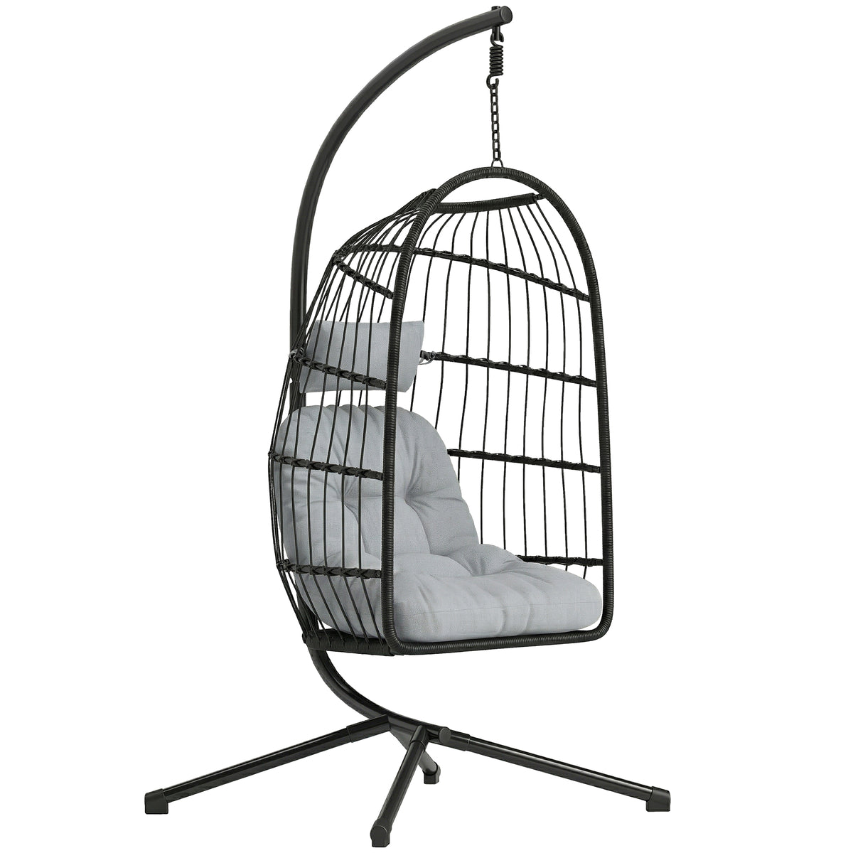 Silla Colgante Ratán Outsunny Metal, Ratán Pe Gris Claro 101x105x196 Cm_0
