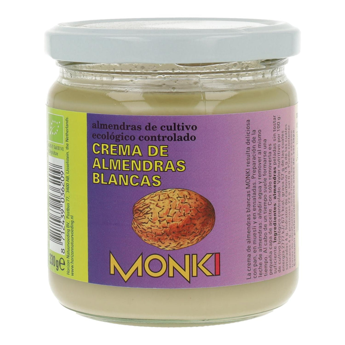 Crema  de Almendras blancas bio Monki, 330 g