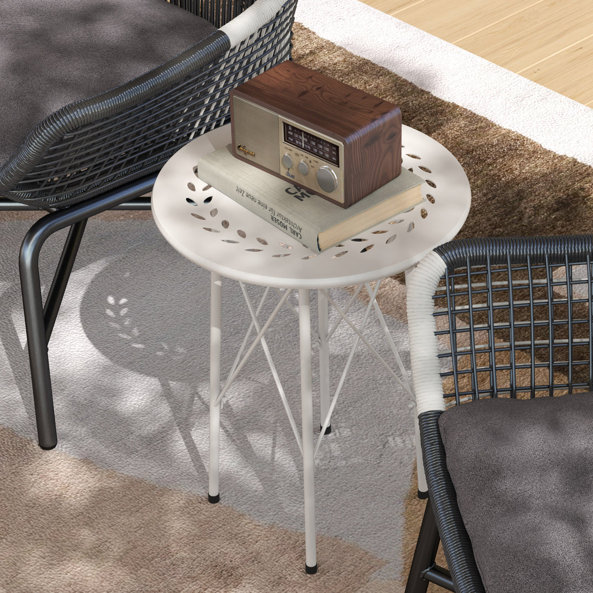 Mesa De Jardín Outsunny Acero Blanco 40x40x50 Cm_3