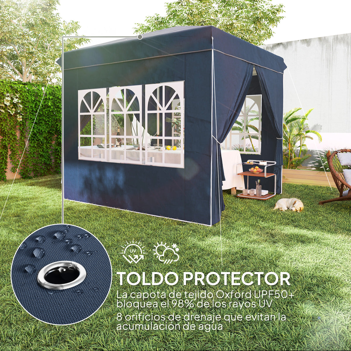Carpa Plegable Outsunny Metal, Tela Oxford Azul 248x248x270 Cm_5