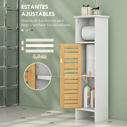 Conjunto De Baño Homcom Mdf, Bambú Blanco 21x17x78 Cm_3