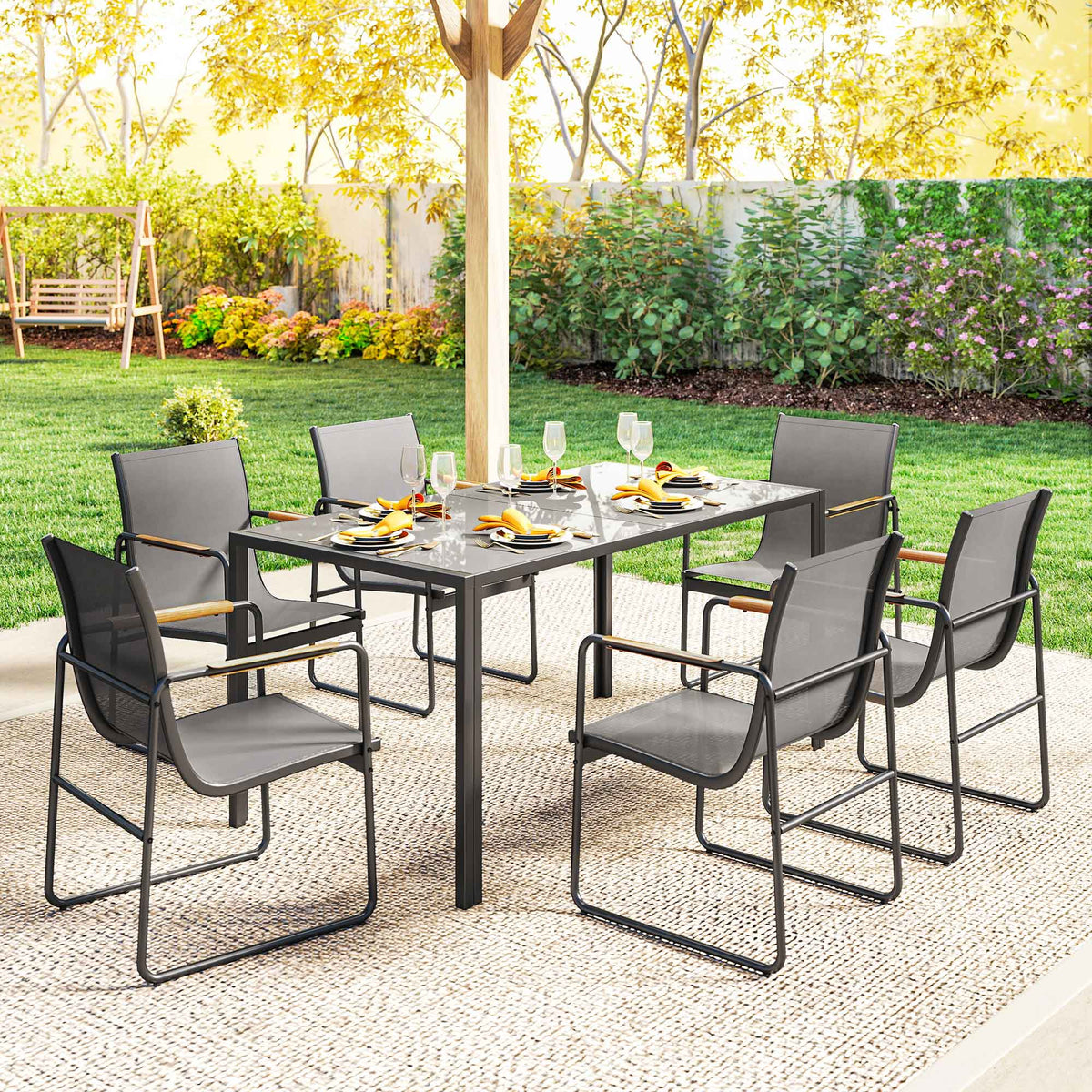 Conjunto De Jardín Outsunny Acero Galvanizado, Textilene Gris 150x80x73 Cm_4