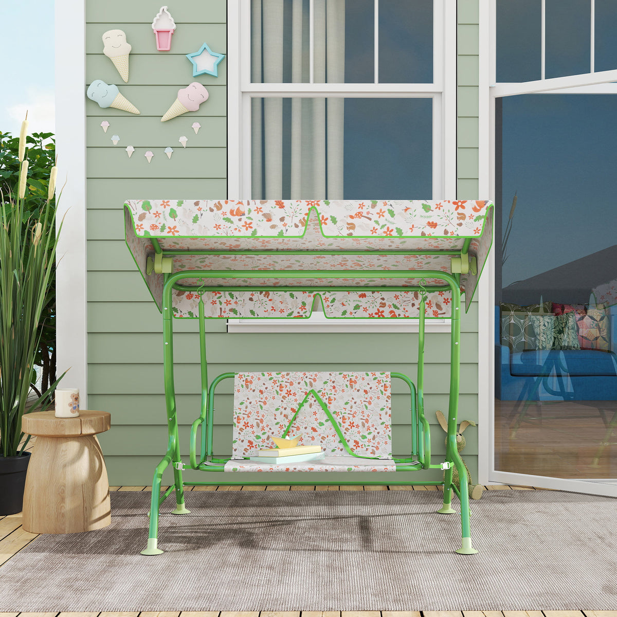 Columpio Jardín Infantil Aiyaplay Acero, Poliéster Verde 112x75x120 Cm_3
