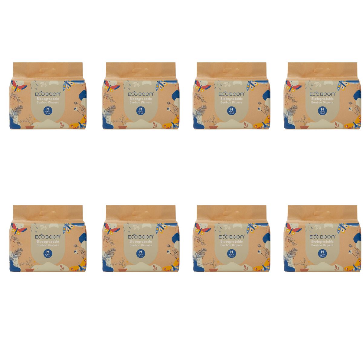 ECOBOOM- Pañal Ecológico de BAMBÚ Eco Boom. 70% Biodegradable, Hipoalergénico (TALLA 3/M, 6-10 KG, PACK 8 BOLSAS, TOTAL 256 PAÑALES)