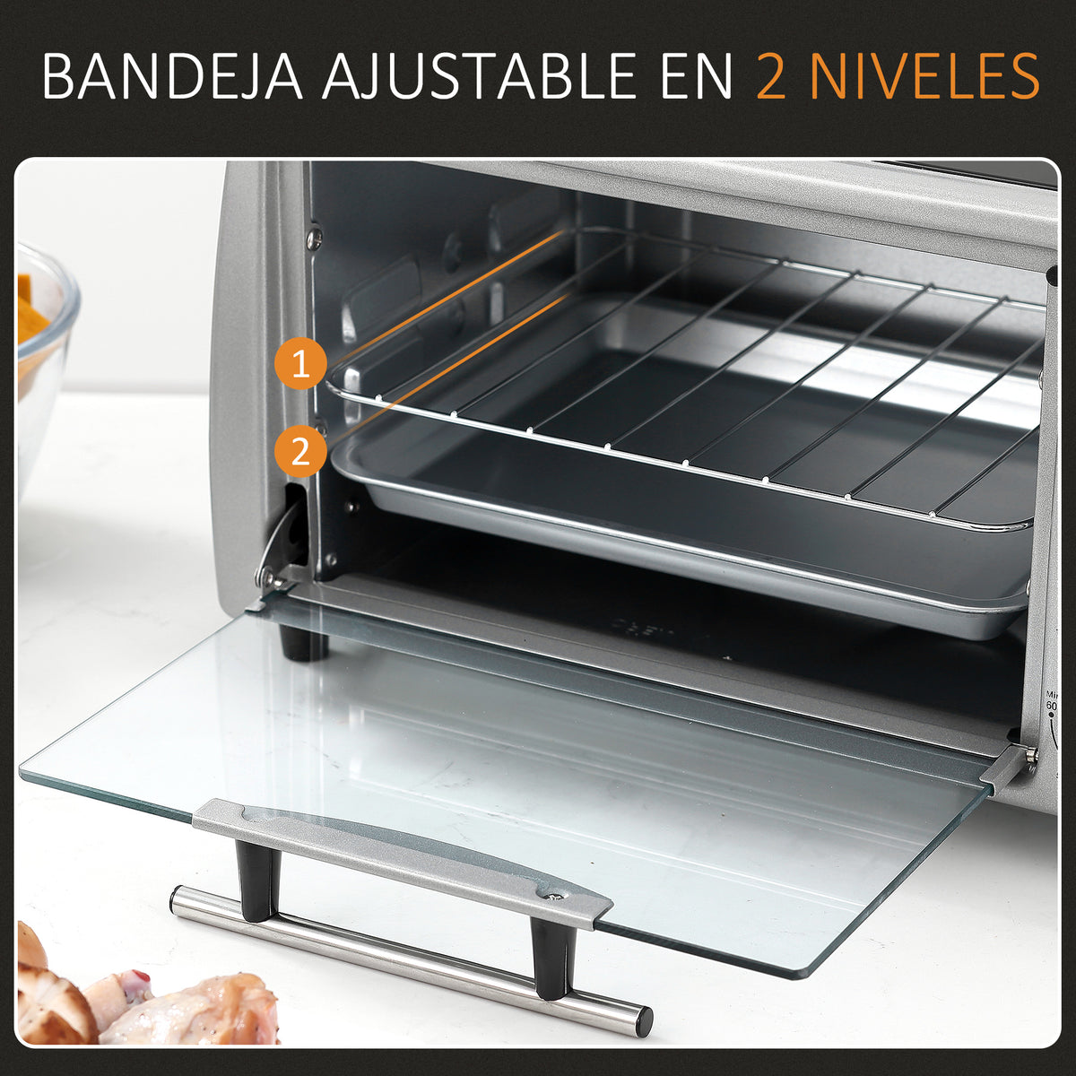 Horno Eléctrico Sobremesa 10 Litros 750w Homcom 36,5x26x22 Cm Plata_5