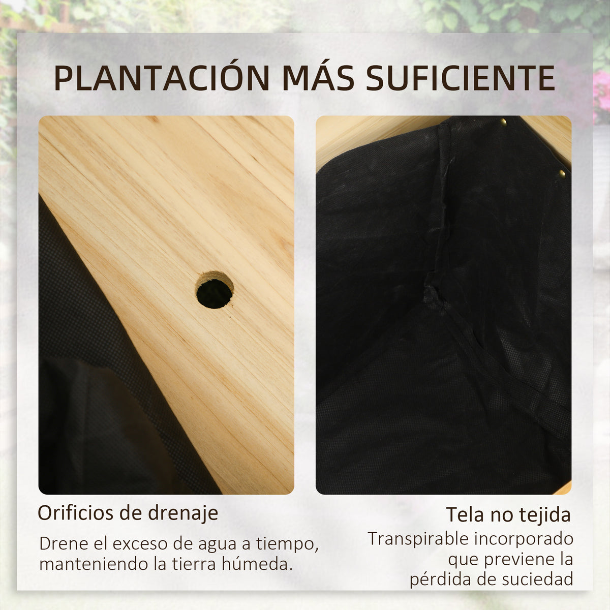 Jardinera Outsunny Madera De Abeto Madera Natural 120x120x50 Cm_5