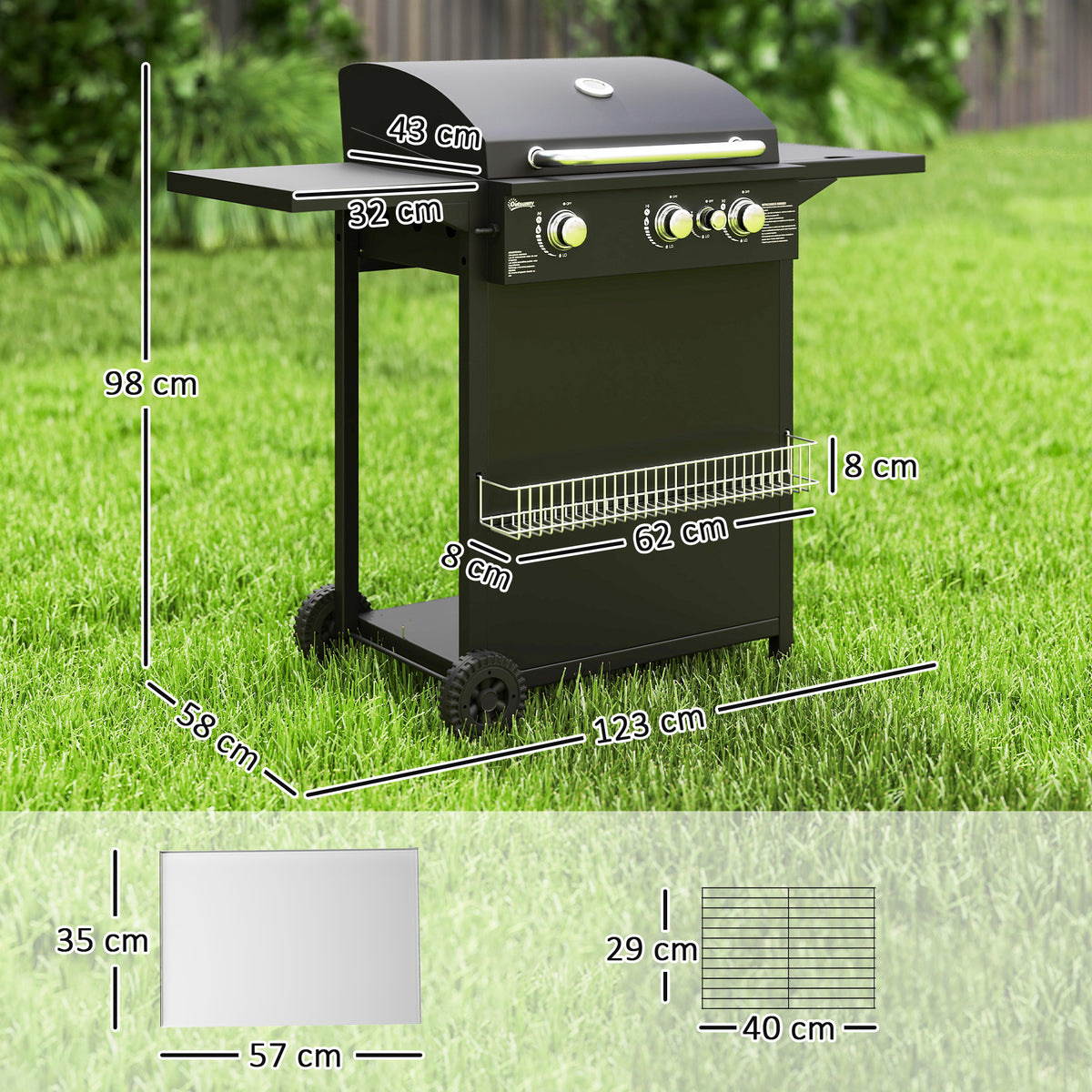 Barbacoa De Gas Outsunny Acero Negro 123x57x98 Cm 846-181v40bk_2