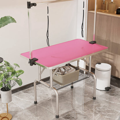 Mesa De Peluquería Pawhut Goma, Metal Rosa 107x60x164 Cm_3