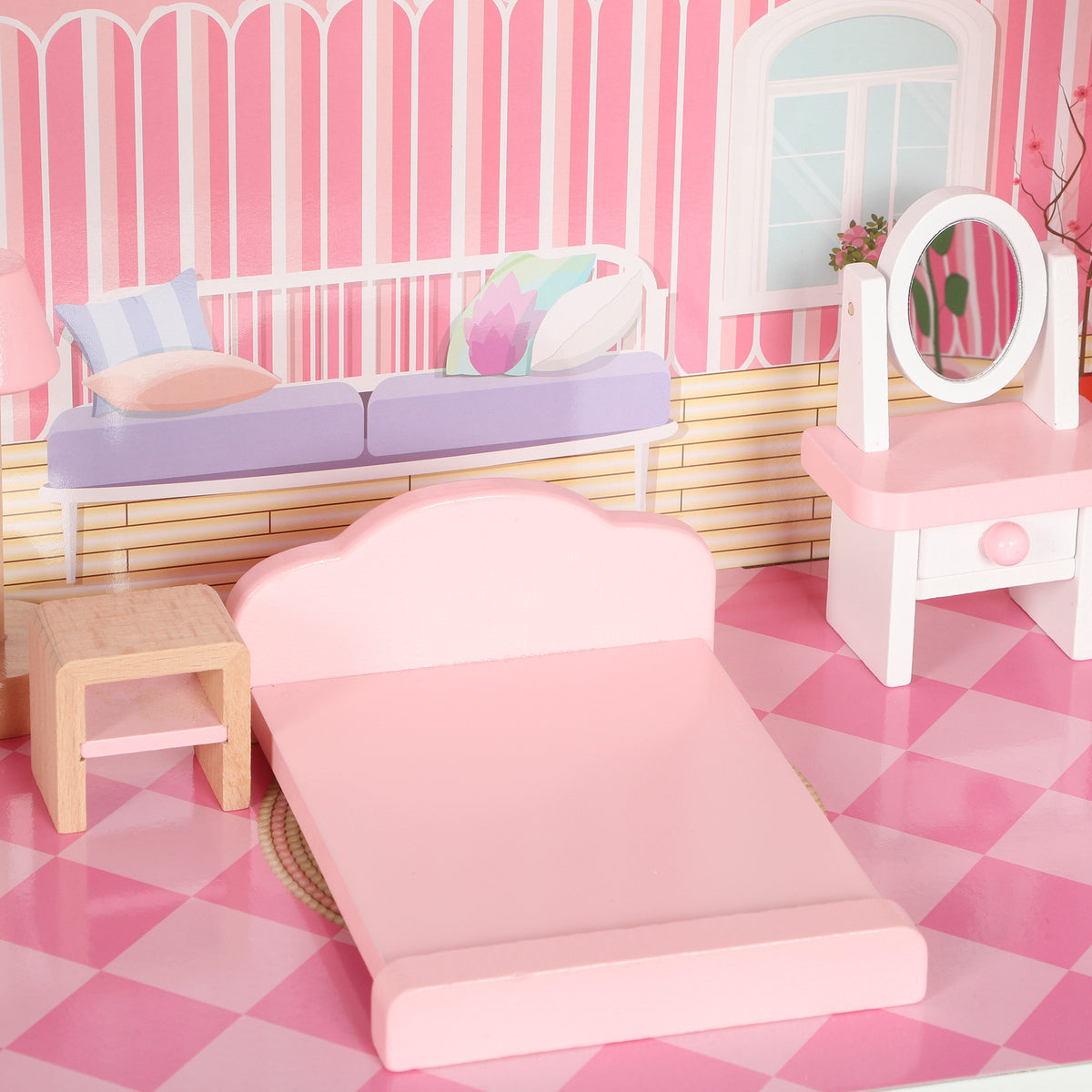 Casa De Muñecas Aiyaplay Mdf, Madera De Pino Rosa 59x23.6x69.5 Cm_5