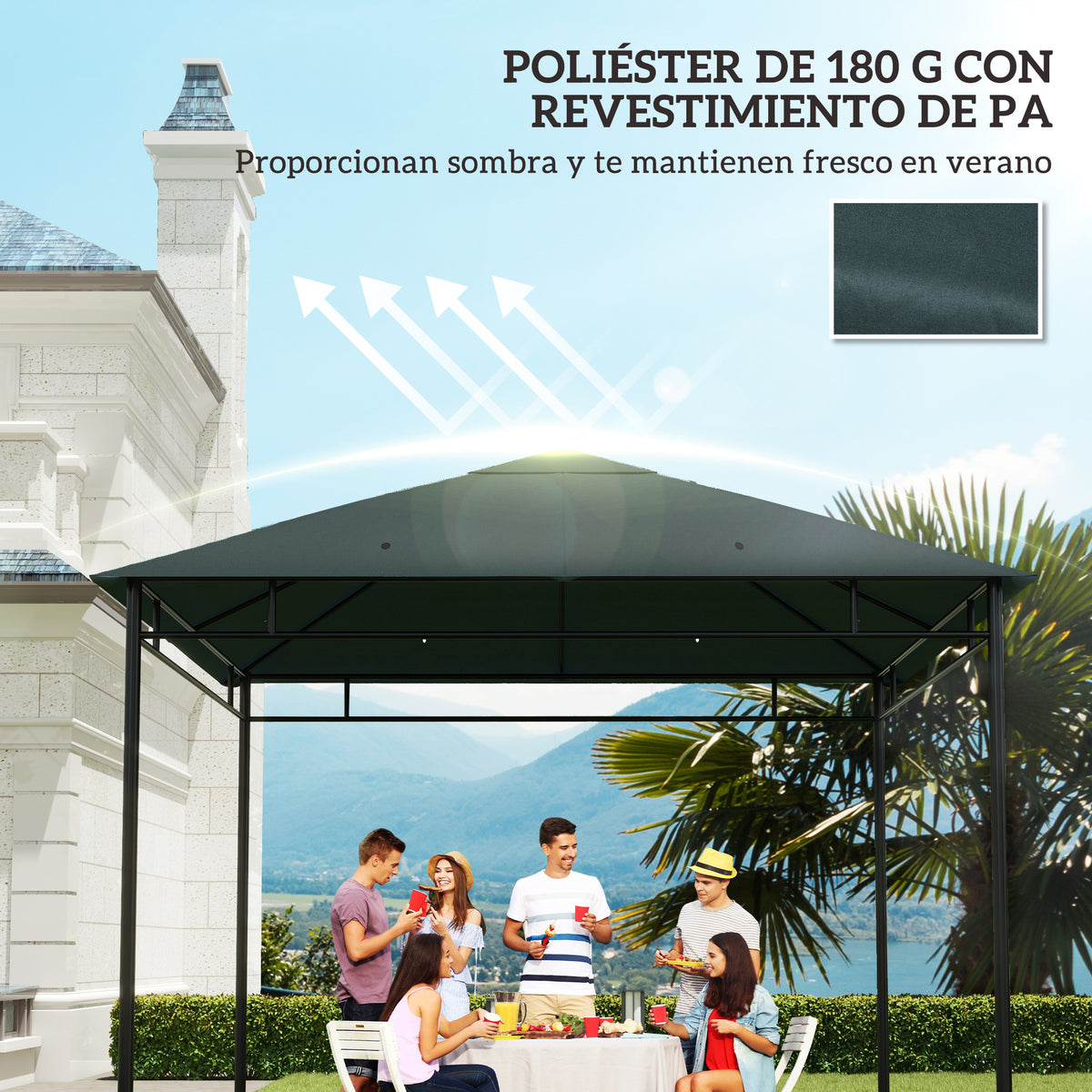 Techo De Repuesto Para Cenador De Jardín Outsunny 2,98x2,95 M Gris_5