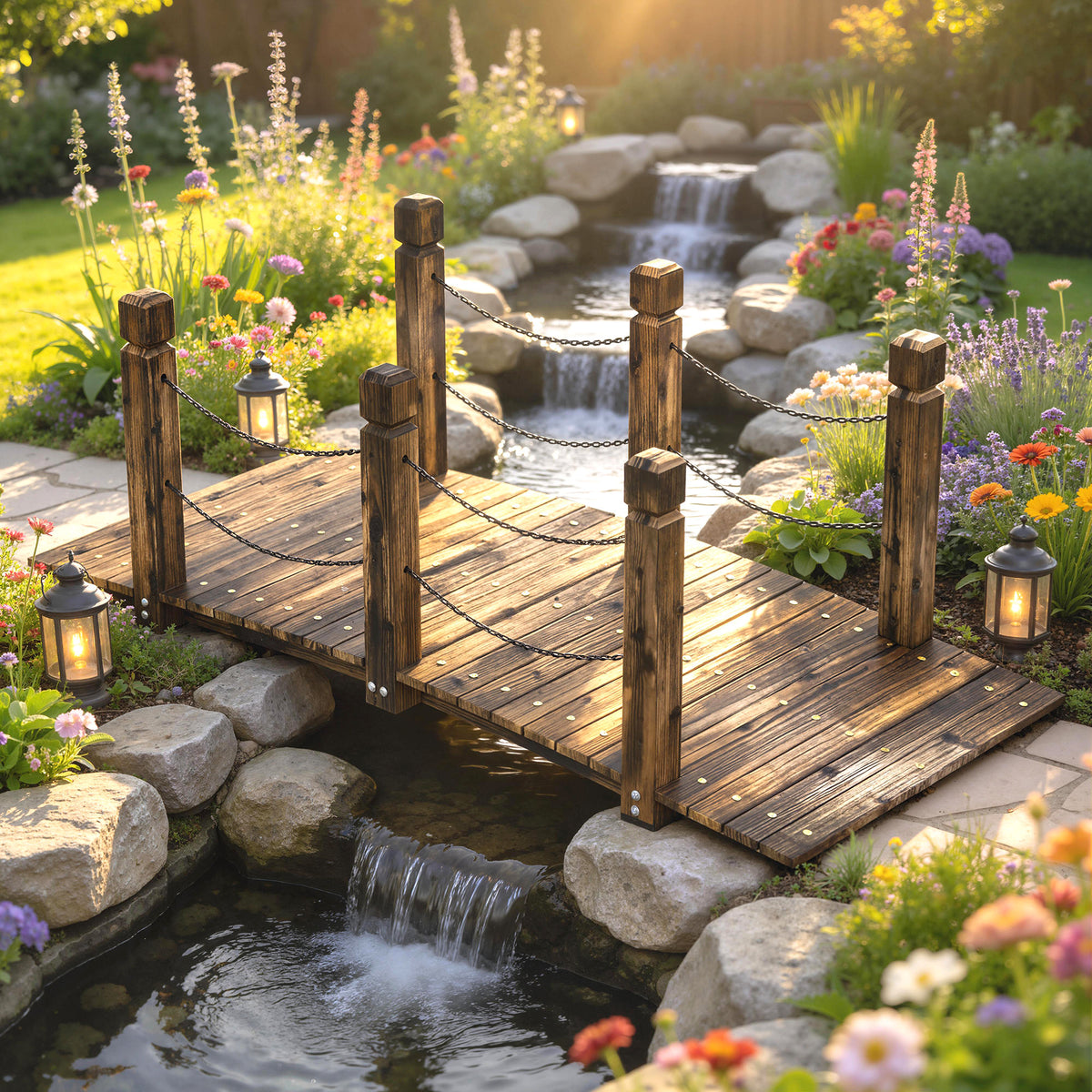 Puente De Jardín Outsunny Madera De Abeto Carbonizado 151x68x54.5 Cm_3
