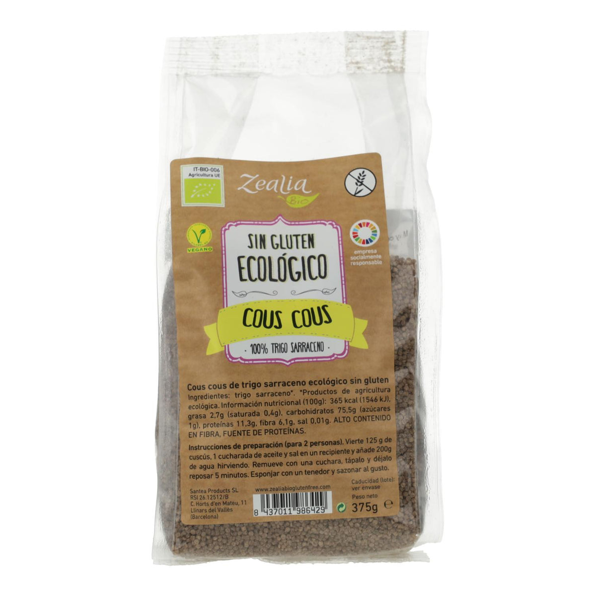 Cous cous Trigo Sarraceno BIO Sin Gluten Zealia 375 gr